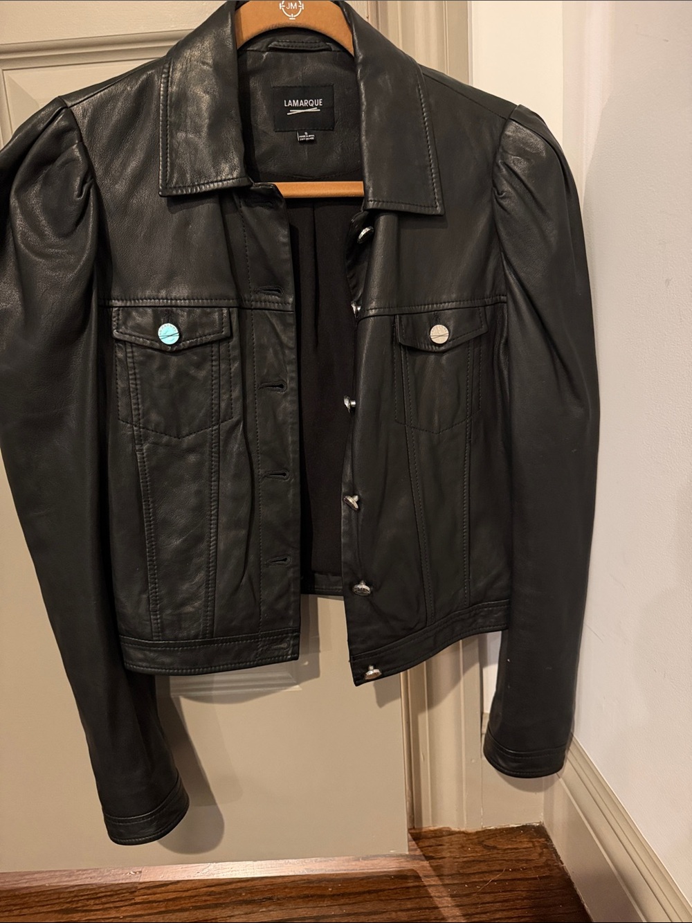 LAMARQUE Black Leather Puff-Sleeve Jacket